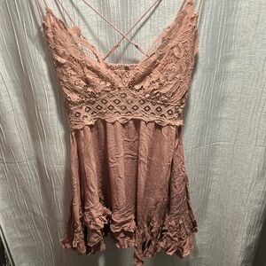 Free People Adella Mini Dress in Rose Pink NEW